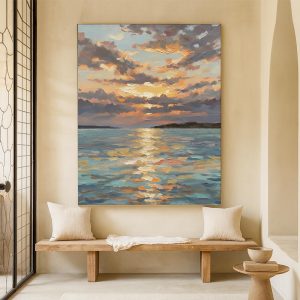 Golden Sunset Reflections over the Ocean Canvas Paintin