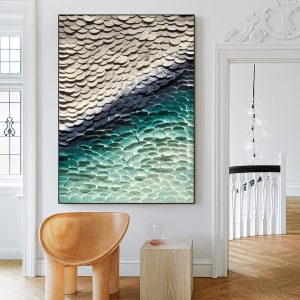 Layered Turquoise Ocean Scales Abstract Textured Canvas Painting