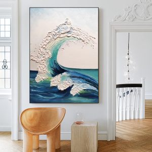 Cresting Turquoise Ocean Wave Textured Canvas Painting