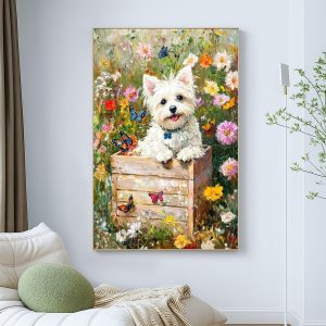 Oil painting of West Highland White Terrier in the garden