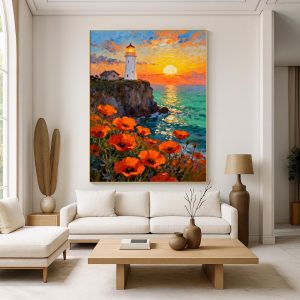 Sunset Lights Flower Field Oil Painting